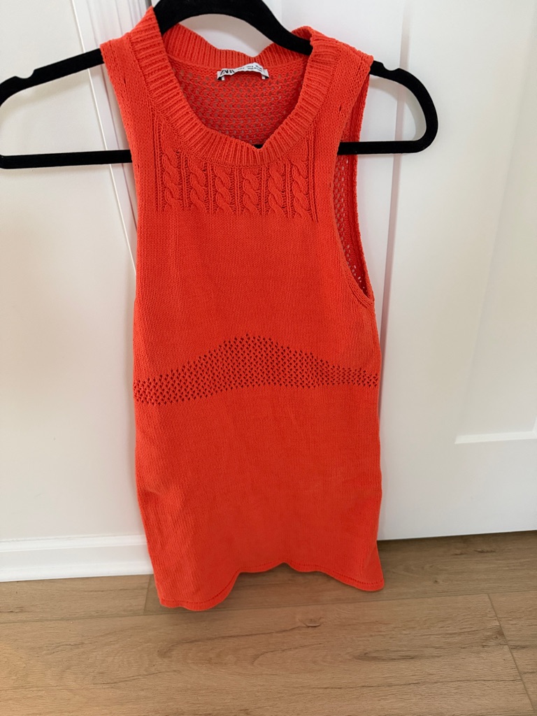 Zara Orange Cable-Detail Sleeveless V-Neck Sweater Dress